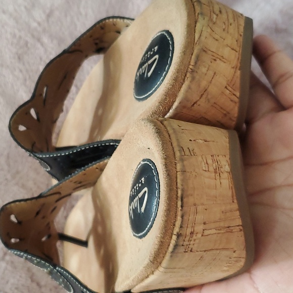 Clarks Women's Palima Palm Wedge Sandal in Black, Size 8 - Picture 5 of 11